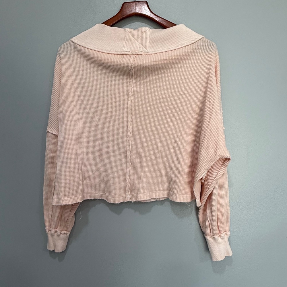 We The‎ Free Free People Pink Waffle Knit She's a keeper Cropped Thermal Top XS - Picture 5 of 7